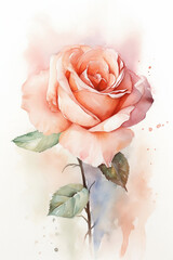 pink watercolor rose on white background
