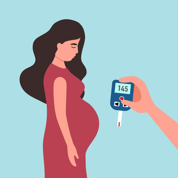 Gestational diabetes concept vector illustration. Sad pregnant woman with blood sugar level test in flat design.
