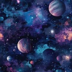 Obraz na płótnie Canvas space galaxy planets, vibrant colors, repeating pattern . Generative AI