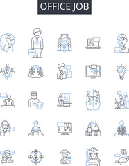 Fototapeta premium Office job line icons collection. Desk duty, Career path, Business hours, Professional work, White-collar work, Administrative role, Job position vector and linear illustration. Project Generative AI