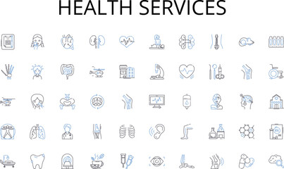 Health services line icons collection. Export, Import, Trade, Logistics, Tariffs, Supply chain, Cargo vector and linear illustration. Customs,Globalization,Free trade outline signs set Generative AI