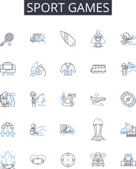 Naklejka premium Sport games line icons collection. Athletic contests, Athletic events, Competitive activities, Physical competitions, Physical contests, Playoffs, Sporting events vector and linear Generative AI