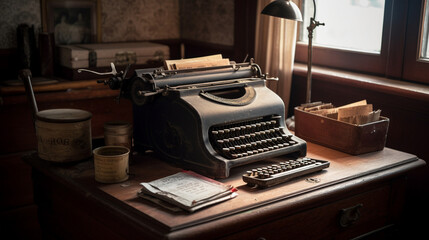 Fototapeta na wymiar old typewriter with paper. Generative AI