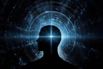 Brain waves thinking, concentration and awareness. Trans cognitive consciousness spiritual background concept. Generative ai.