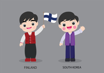 Obraz na płótnie Canvas Finland peopel in national dress. Set of South Korea man dressed in national clothes. Vector flat illustration.