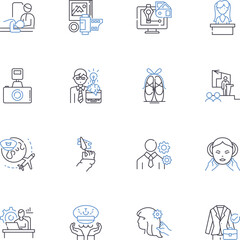 Work personas line icons collection. Managerial, Innovator, Hardworking, Creative, Dynamic, Resourceful, Analytical vector and linear illustration. Proactive,Efficient,Diligent outline Generative AI