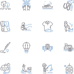 Excursion line icons collection. Adventure, Exploration, Journey, Safari, Trek, Expedition, Discovery vector and linear illustration. Escape,Hike,Tour outline signs set Generative AI