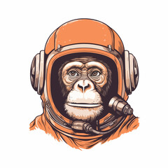 head monkey astronaut flat vector illustration. head monkey astronaut hand drawing isolated vector illustration