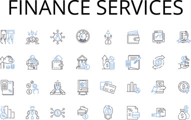 Finance services line icons collection. Banking, Investment, Accounting, Wealth management, Asset management, Financial planning, Insurance vector and linear illustration. Tax Generative AI
