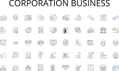 Corporation business line icons collection. Optimization, Heuristics, Computational, Parallelism, Machine Learning, Big Data, Clustering vector and linear illustration. Generative AI