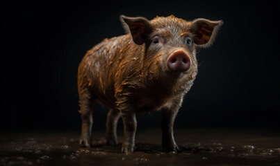 Fototapeta premium photo of Duroc-Jersey on black background. Generative AI