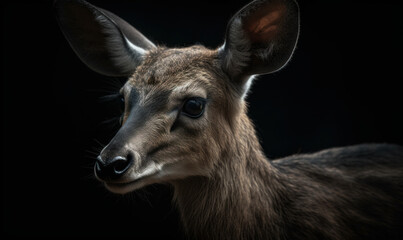 close up photo of duiker, know as forest-dwelling antelope on black background. Generative AI