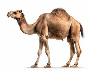 photo of dromedary, known as Arabian riding camel  isolated on white background. Generative AI