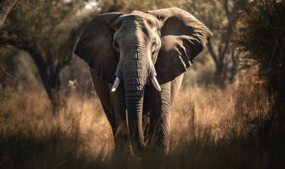 Fototapeta na wymiar close up photo of elephant in its natural habitat. Generative AI
