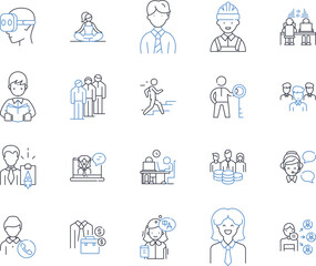 Fototapeta premium Executive position line icons collection. Leadership, Strategy, Decision-making, Management, Analysis, Innovation, Communication vector and linear illustration. Generative AI