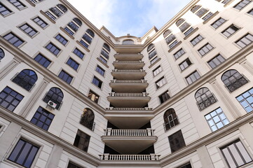 Almaty, Kazakhstan - 11.23.2015 : View of the windows and facade design of a multi-storey residential complex.