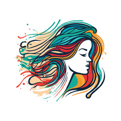 girl with long hair watercolor women logo woman t shirt design woman day ai