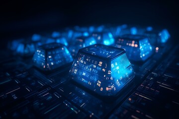 Illuminated blue hexadecimal code for digital data. Generative AI