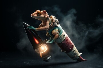 Gecko riding a rocket. Generative AI
