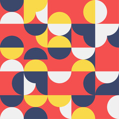 Abstract flat colorful decorative seamless pattern with semicircle, square and geometric shape tileable background