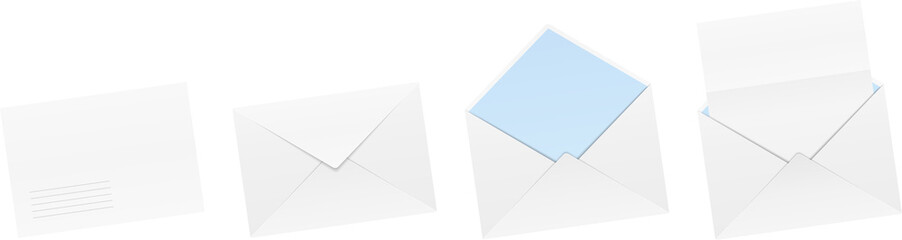 Open and closed envelopes, envelope with paper