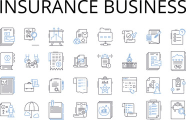 insurance business line icons collection. underwriting, assurance, coverage, indemnity, policy, protection, actuary vector and linear illustration. adjuster,agent,annuity outline signs Generative AI