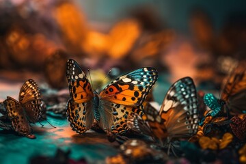 Fototapeta na wymiar Butterflies on a colorful background. Generative AI