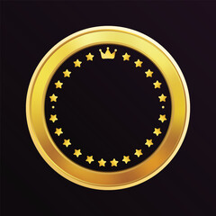 Golden star crown premium award medal glossy shining round label