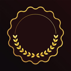Gold laurel wreath award stamp label design curly shape.