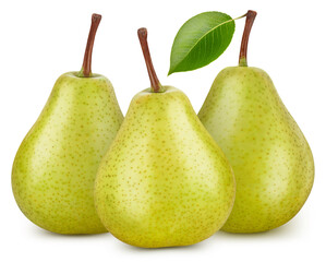 Ripe whole pear and slice isolated on white background. Pear macro studio photo. Pear Clipping Path.