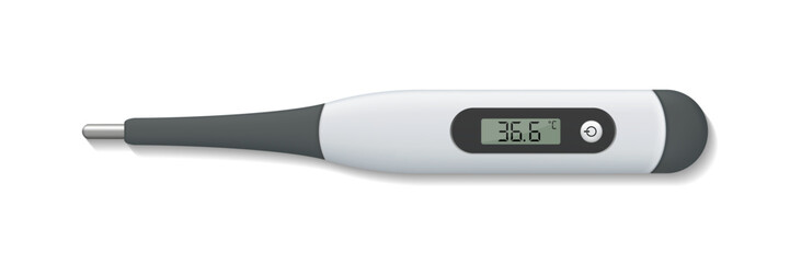 Medical thermometer. Realistic electronic measure equipment for temperature of body. Digital healthy care tool. Vector.