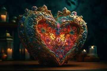 Obraz na płótnie Canvas A vibrant, intricate heart-shaped art piece. Generative AI
