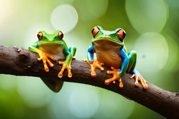 Deurstickers green frog on a leaf © Md Imranul Rahman