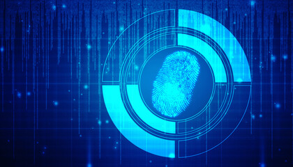 Abstract security system concept with fingerprint on technology background, Fingerprint Scanning Identification System. Biometric Authorization and Business Security Concept