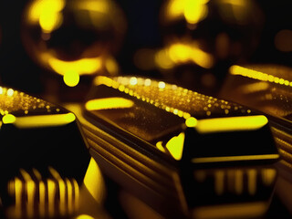 Shiny gold bars close up