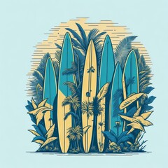summer vibe design featuring a group of surfboards lined up on a beach generative ai