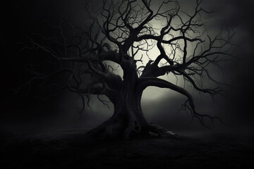 Horror Halloween gravestone spooky tree. Generative ai.