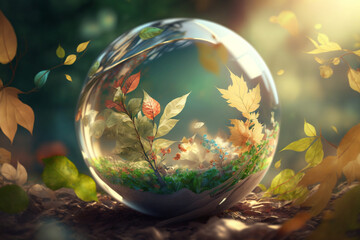 World environment and earth day concept with glass globe and eco friendly enviroment. Generative ai.