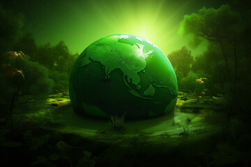 World environment and Earth Day concept with green globe and eco friendly enviroment. Generative ai