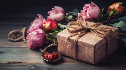 gift box with roses. Happy Mothers Day. Generative AI