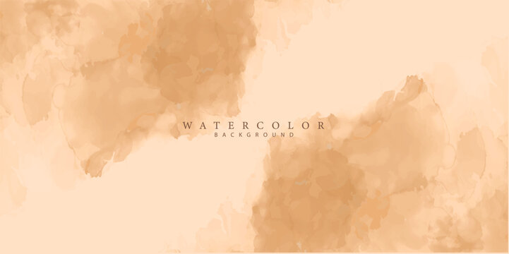 Sepia watercolor background. Banner with brushed spots on light orange surface, wet and soft effect. 
