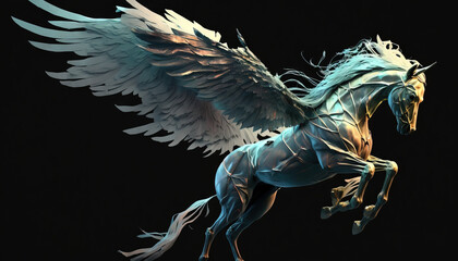 Pegasus animal abstract stallion wallpaper. Contrast background mythical horse with wings in vivid colors generative ai
