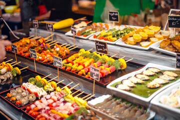 Street food markets, skewers and BBQ on the island