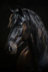 Fototapeta na wymiar Gorgeous black horse photorealistic portrait. generative art