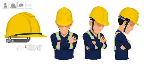 worker with helmet and glasses on white background