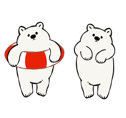 浮き輪で浮かぶシロクマのイラスト