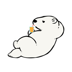 ジュースを飲んでくつろぐ白クマのイラスト
