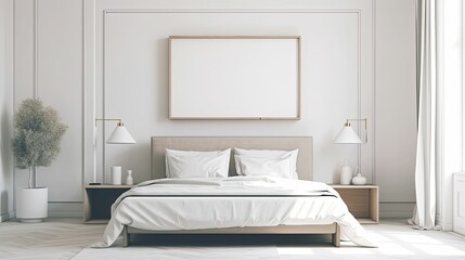 Fototapeta na wymiar frame mockup in a modern and cozy bedroom interior, Generative AI
