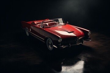 An isolated vintage convertible in red color with an open top. Generative AI