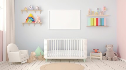 frame mockup in a kids bedroom interior, frame mockup for nursery, Generative AI